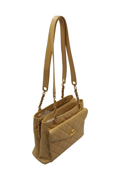 Large Vintage Front Pocket Quilted Caviar Beige