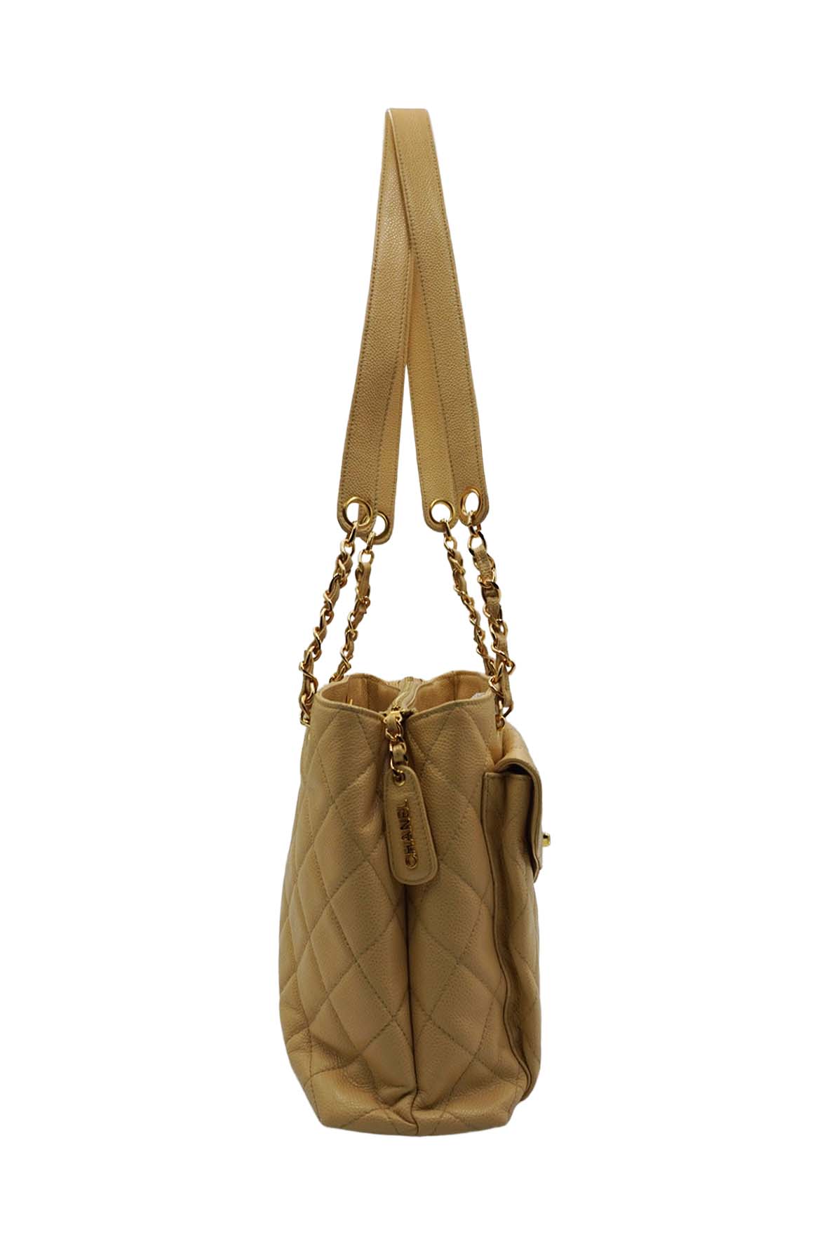 Large Vintage Front Pocket Quilted Caviar Beige