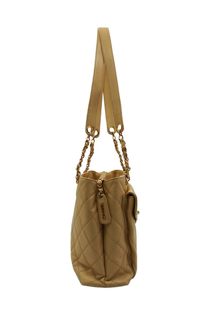 Large Vintage Front Pocket Quilted Caviar Beige