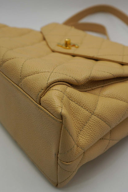 Large Vintage Front Pocket Quilted Caviar Beige
