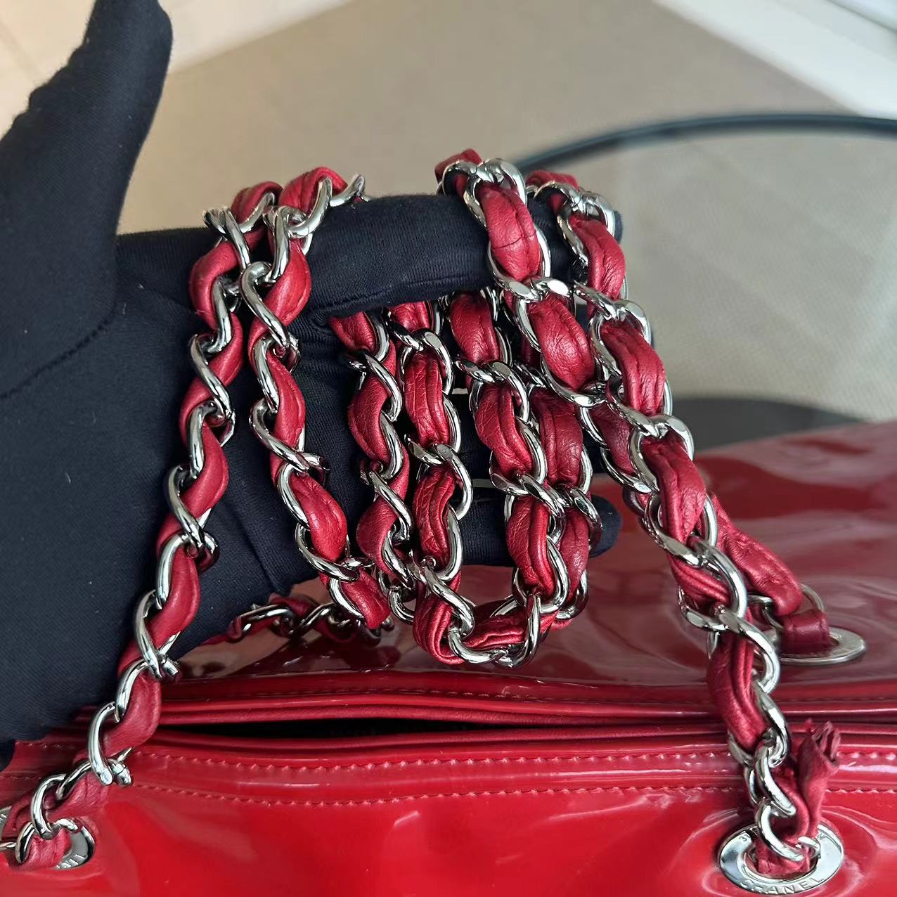 Lipstick Large Tote XL Patent Vinyl Leather Red No 13