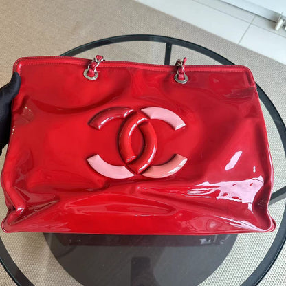 Lipstick Large Tote XL Patent Vinyl Leather Red No 13
