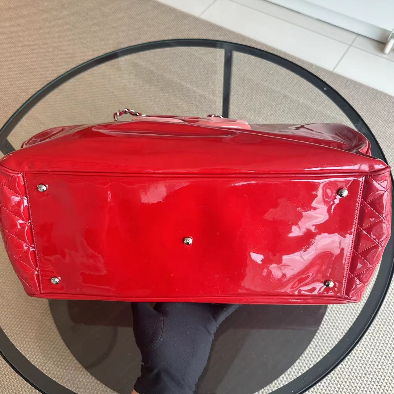 Lipstick Large Tote XL Patent Vinyl Leather Red No 13