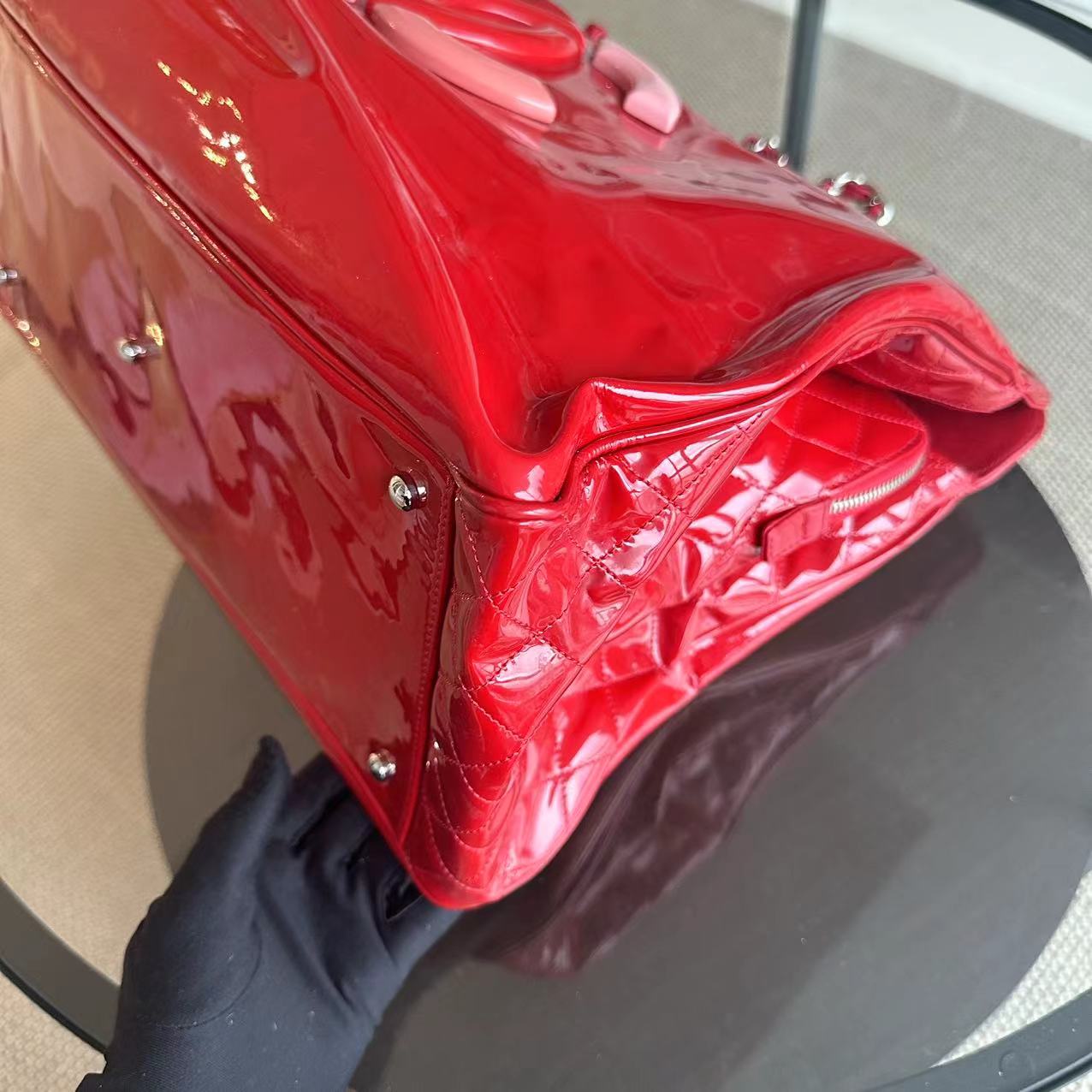 Lipstick Large Tote XL Patent Vinyl Leather Red No 13