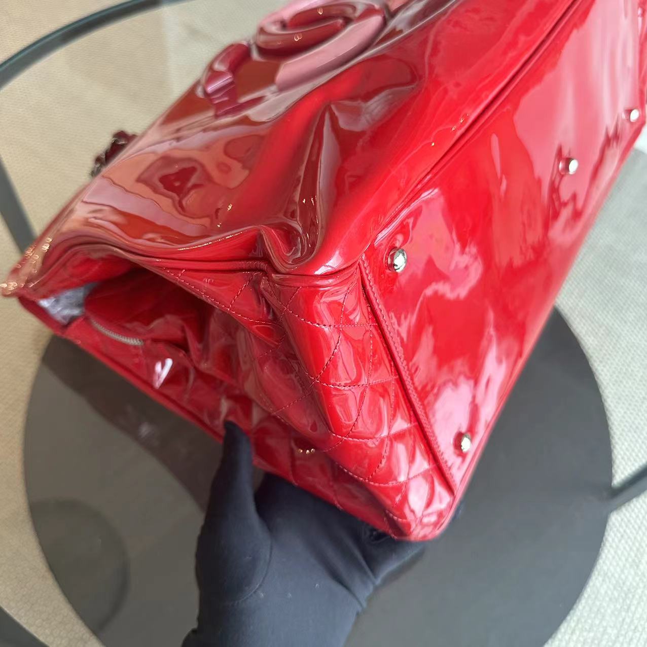 Lipstick Large Tote XL Patent Vinyl Leather Red No 13
