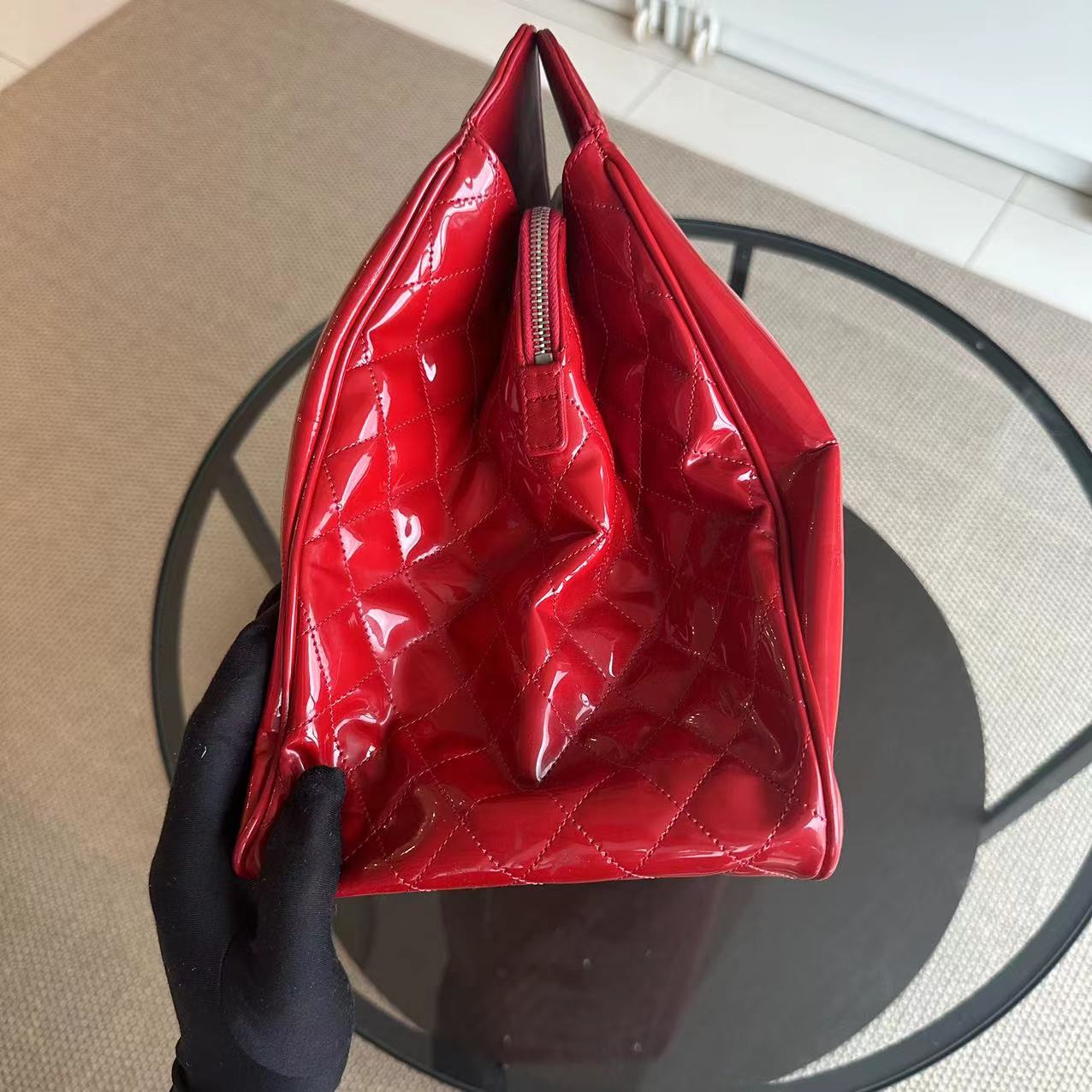 Lipstick Large Tote XL Patent Vinyl Leather Red No 13