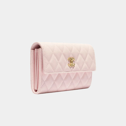 Long Flap Wallet in Grained Shiny Calfskin