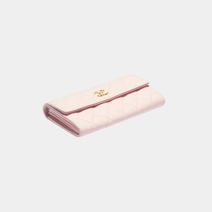 Long Flap Wallet in Grained Shiny Calfskin