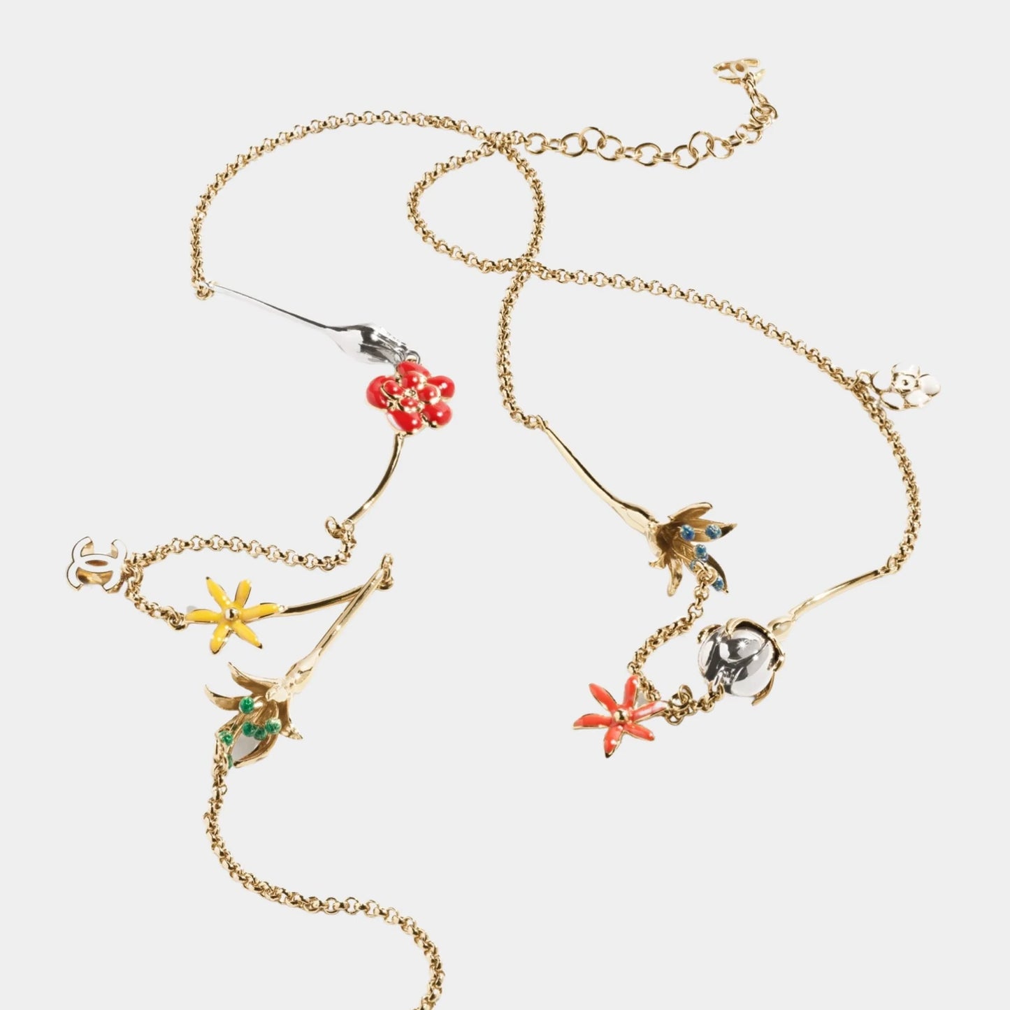 Long Necklace Metal & Resin Golden Silvery & Multicolor