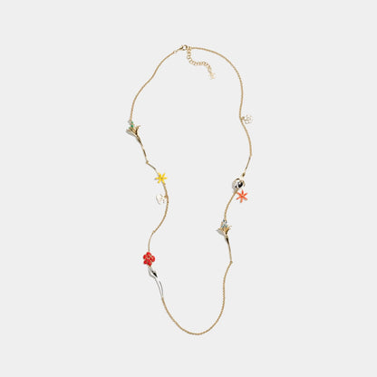 Long Necklace Metal & Resin Golden Silvery & Multicolor