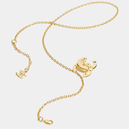 Long Pendant Rivets CC Necklace Metal Gold