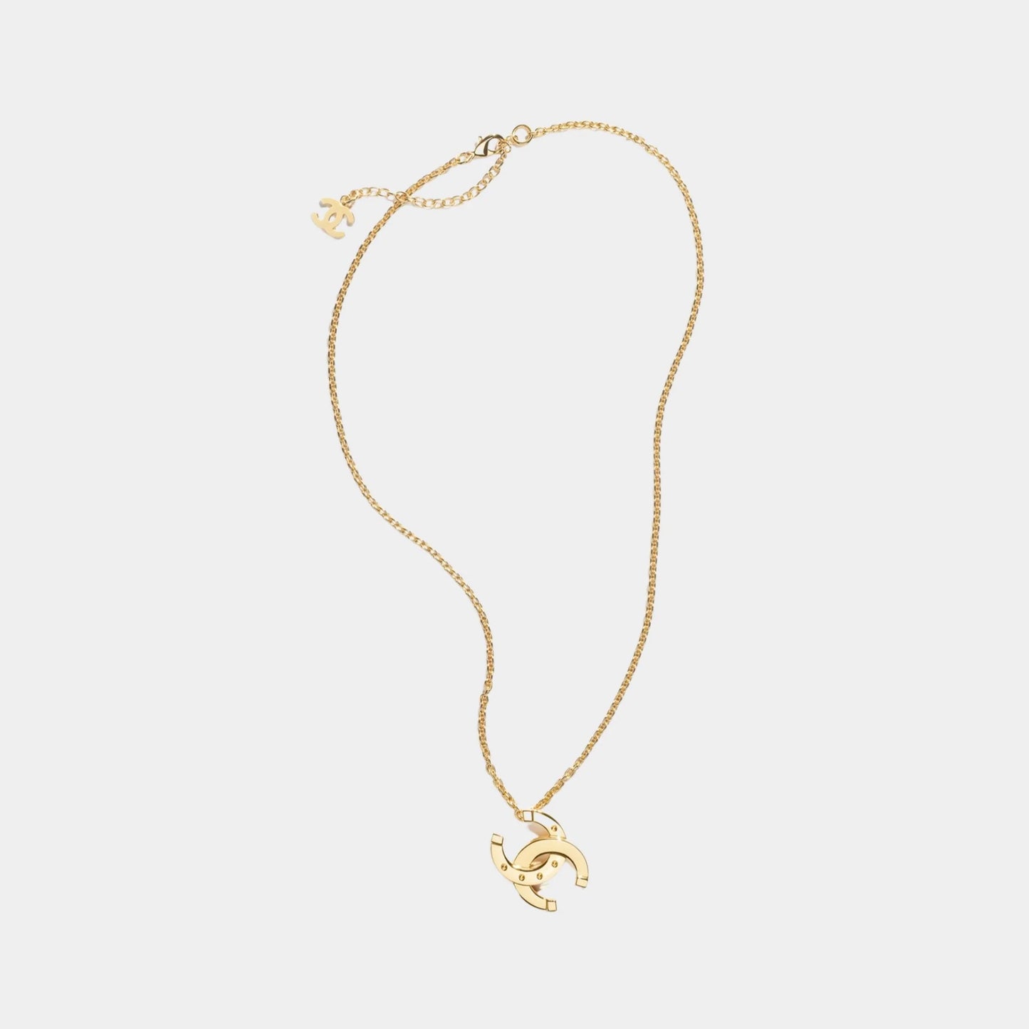 Long Pendant Rivets CC Necklace Metal Gold