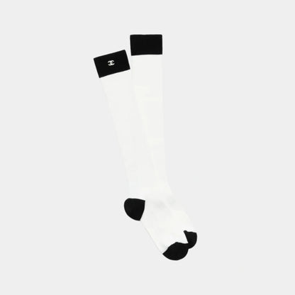 Long Socks Silk & Cotton Black & White