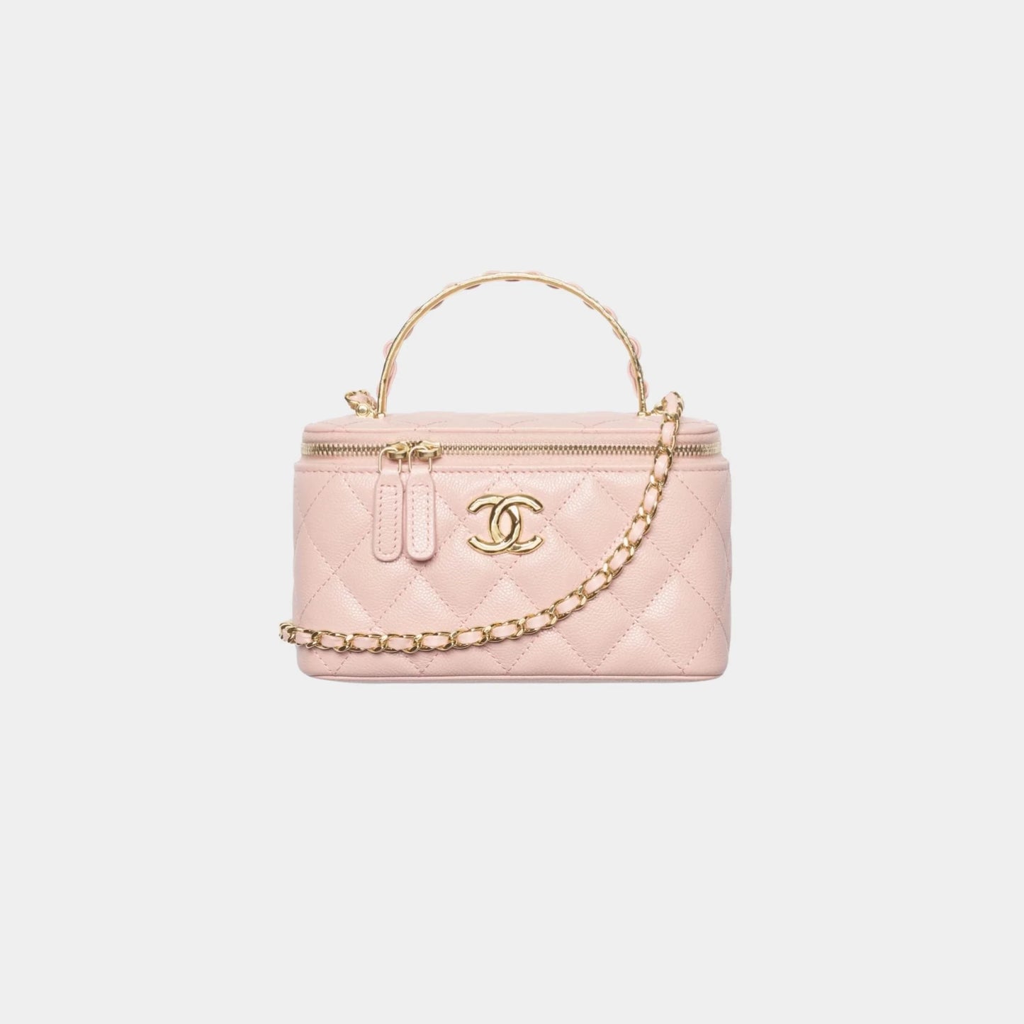 Long Vanity With Chain Grained Calfskin & Gold-Tone metal, Dark Pink 