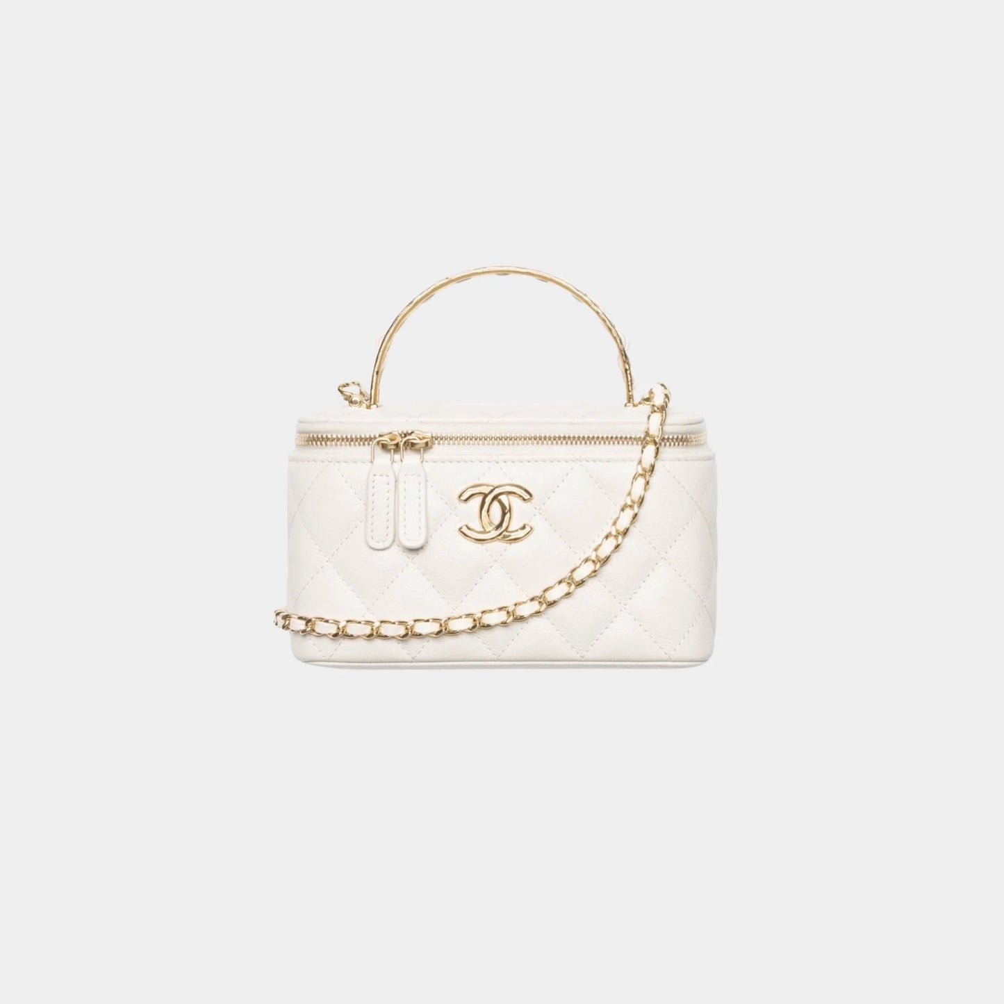 Long Vanity With Chain Grained Calfskin & Gold-Tone metal, White 
