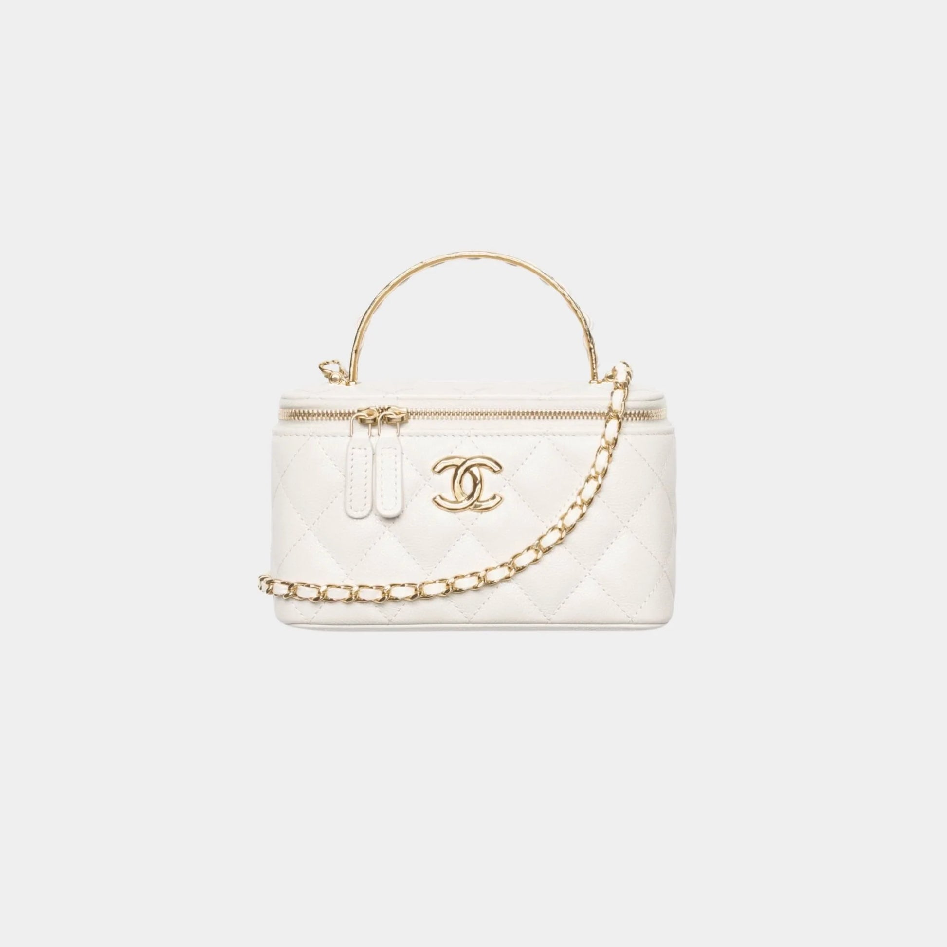 Long Vanity With Chain Grained Calfskin & Gold-Tone metal, White 