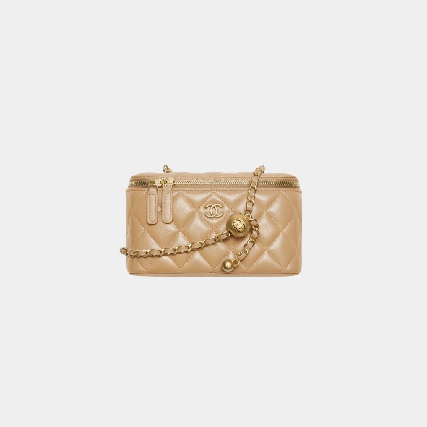 Chanel Long Vanity with Chain in Shiny Lambskin, Dark Beige