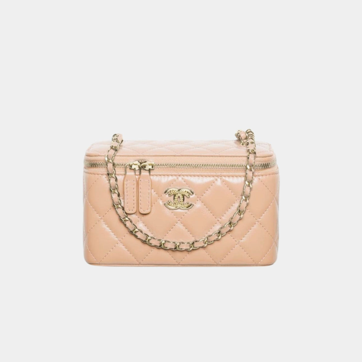 Chanel Long Vanity with Chain in Shiny Lambskin and Gold Tone, Beige