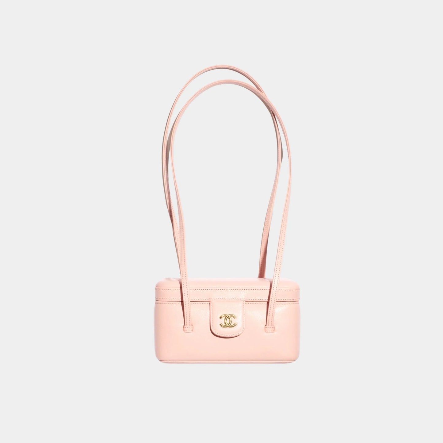 Chanel Long Vanity With Leather Strap Grained Shiny Calfskin & Gold Tone Metal, Light Pink , Front