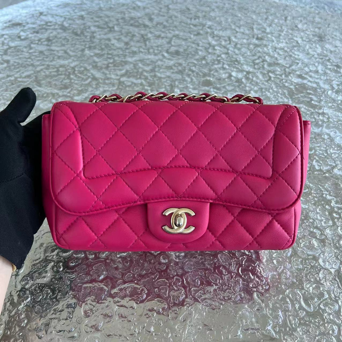Mademoiselle Chic Seasonal Flap Mini Quilted Lambskin Hot Pink GHW No 21