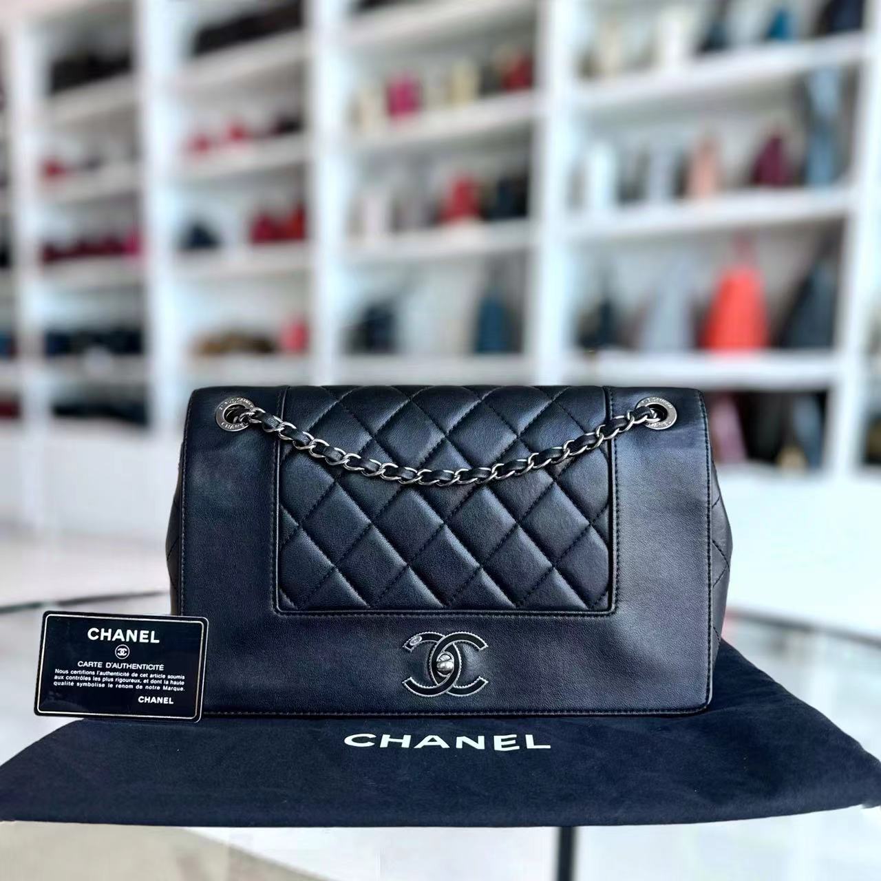 Mademoiselle Jumbo Quilted Lambskin Black Silver Hardware Series 23