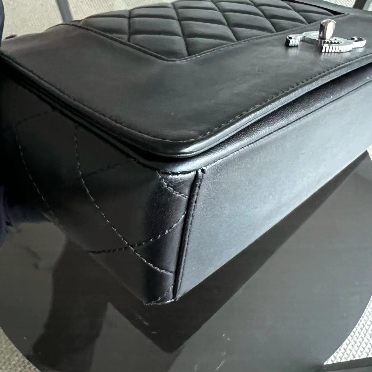 Mademoiselle Jumbo Quilted Lambskin Black Silver Hardware Series 23