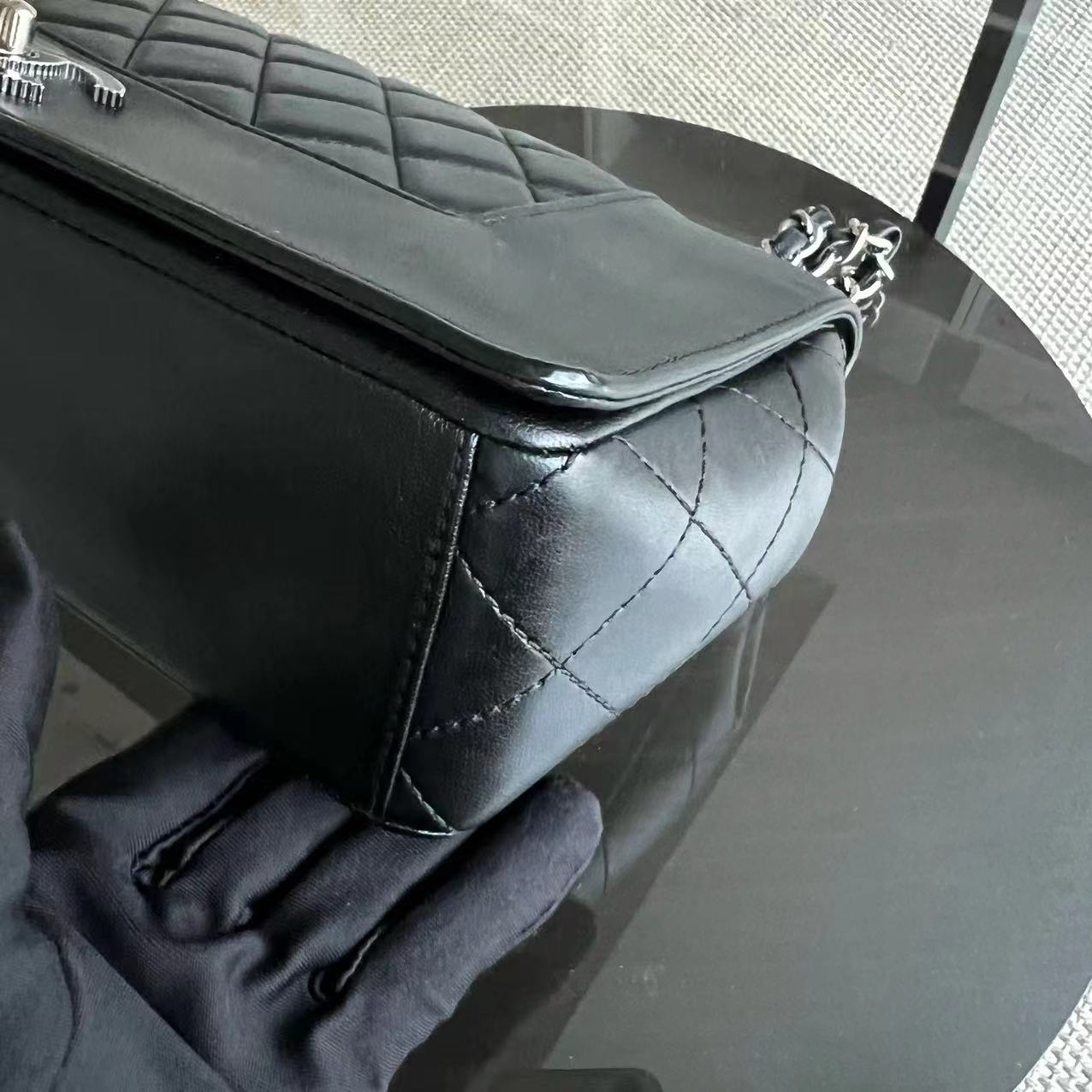 Mademoiselle Jumbo Quilted Lambskin Black Silver Hardware Series 23