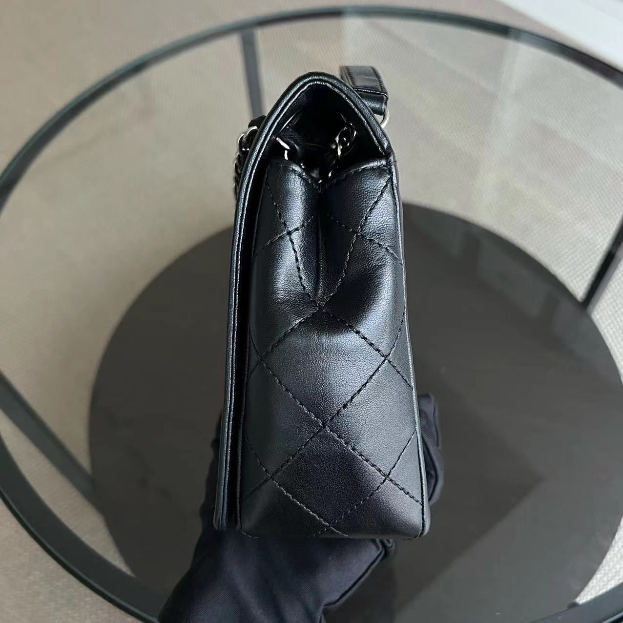 Mademoiselle Jumbo Quilted Lambskin Black Silver Hardware Series 23