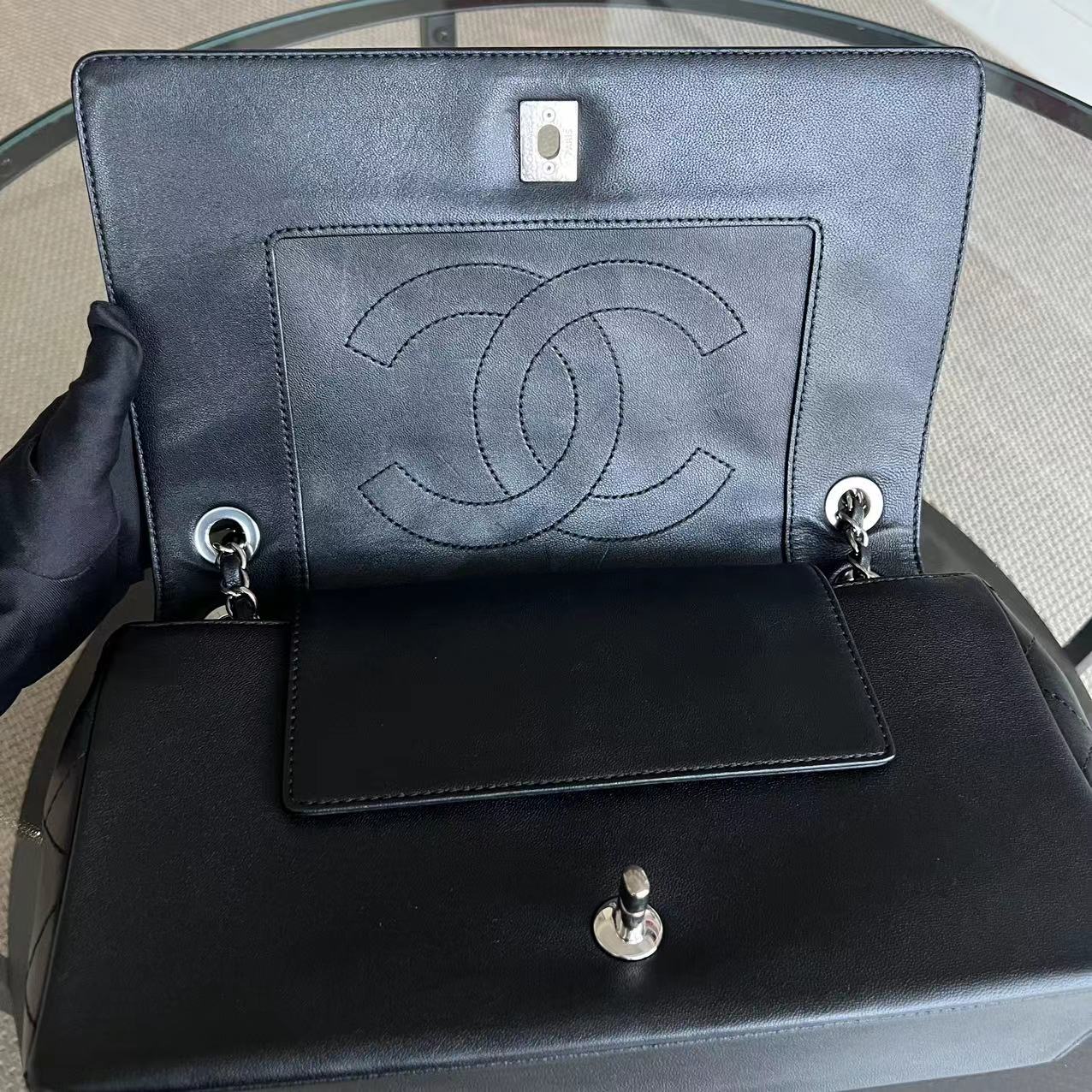 Mademoiselle Jumbo Quilted Lambskin Black Silver Hardware Series 23