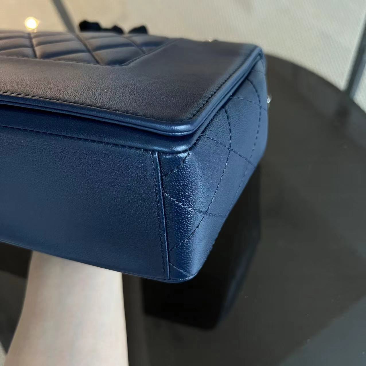 Mademoiselle Medium Seasonal Double Flap Calfskin Quilted Dark Navy Blue Series 23