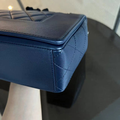 Mademoiselle Medium Seasonal Double Flap Calfskin Quilted Dark Navy Blue Series 23