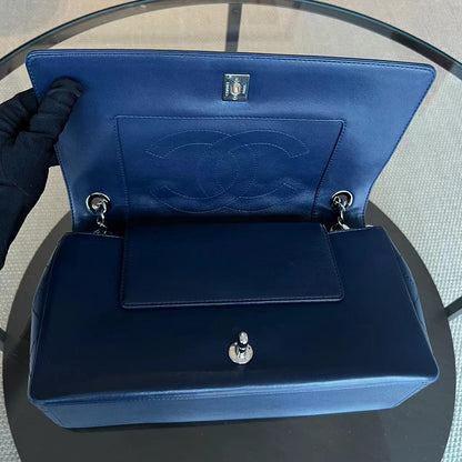 Mademoiselle Medium Seasonal Double Flap Calfskin Quilted Dark Navy Blue Series 23