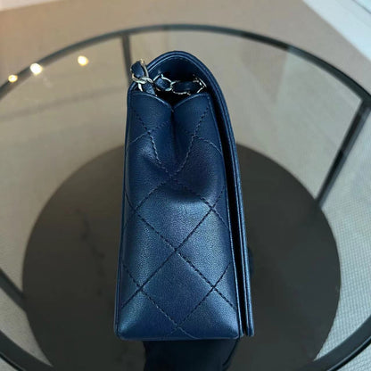 Mademoiselle Medium Seasonal Double Flap Calfskin Quilted Dark Navy Blue Series 23