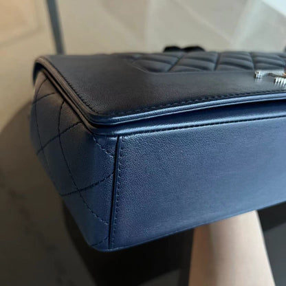 Mademoiselle Medium Seasonal Double Flap Calfskin Quilted Dark Navy Blue Series 23