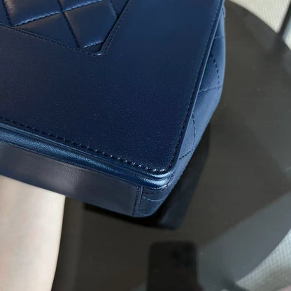 Mademoiselle Medium Seasonal Double Flap Calfskin Quilted Dark Navy Blue Series 23