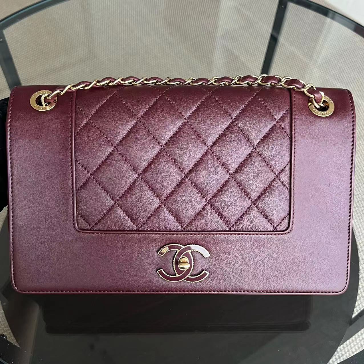 Mademoiselle Seasonal Flap Jumbo Quilted Lambskin Burgundy Golden Hardware Series 23