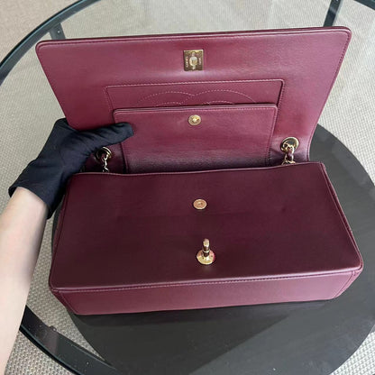 Mademoiselle Seasonal Flap Jumbo Quilted Lambskin Burgundy Golden Hardware Series 23