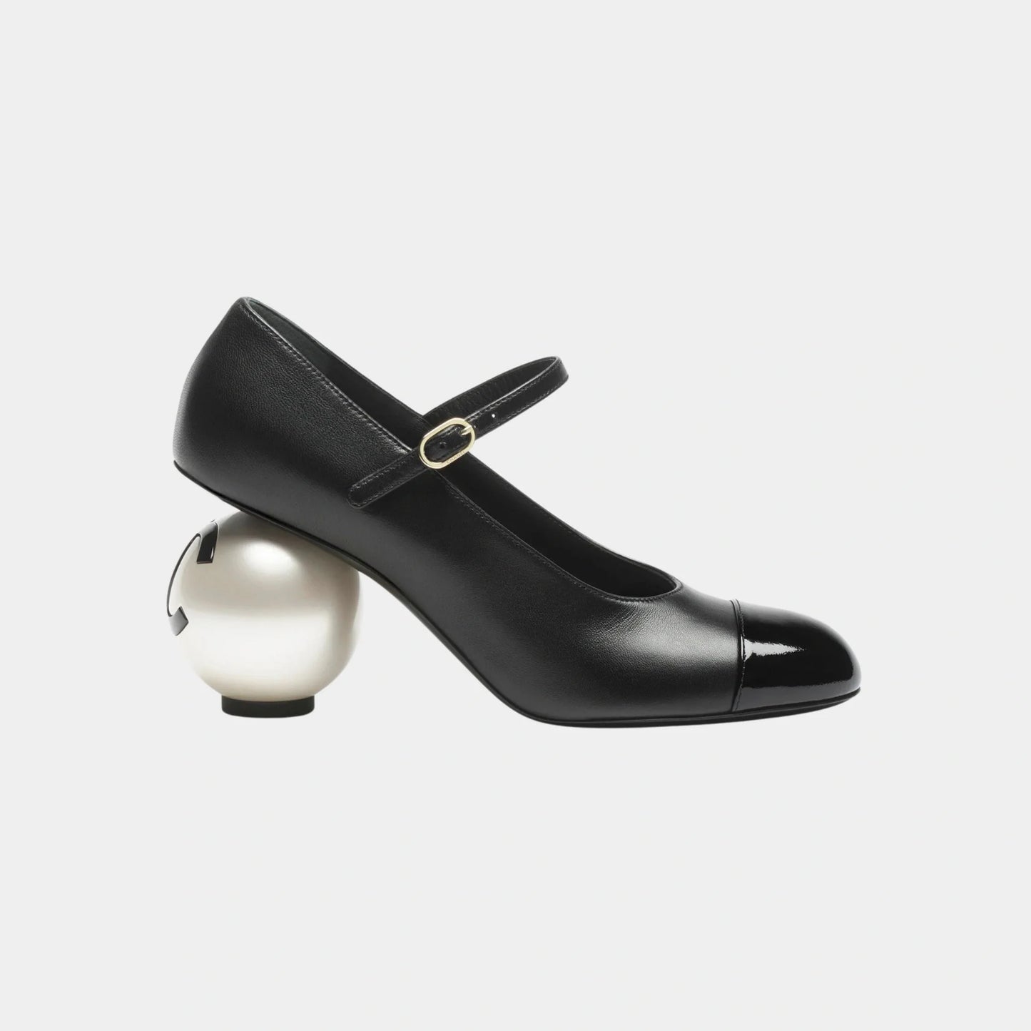Chanel Mary Janes Lambskin Patent Calfskin & Imitation Pearls Black, Black, Side