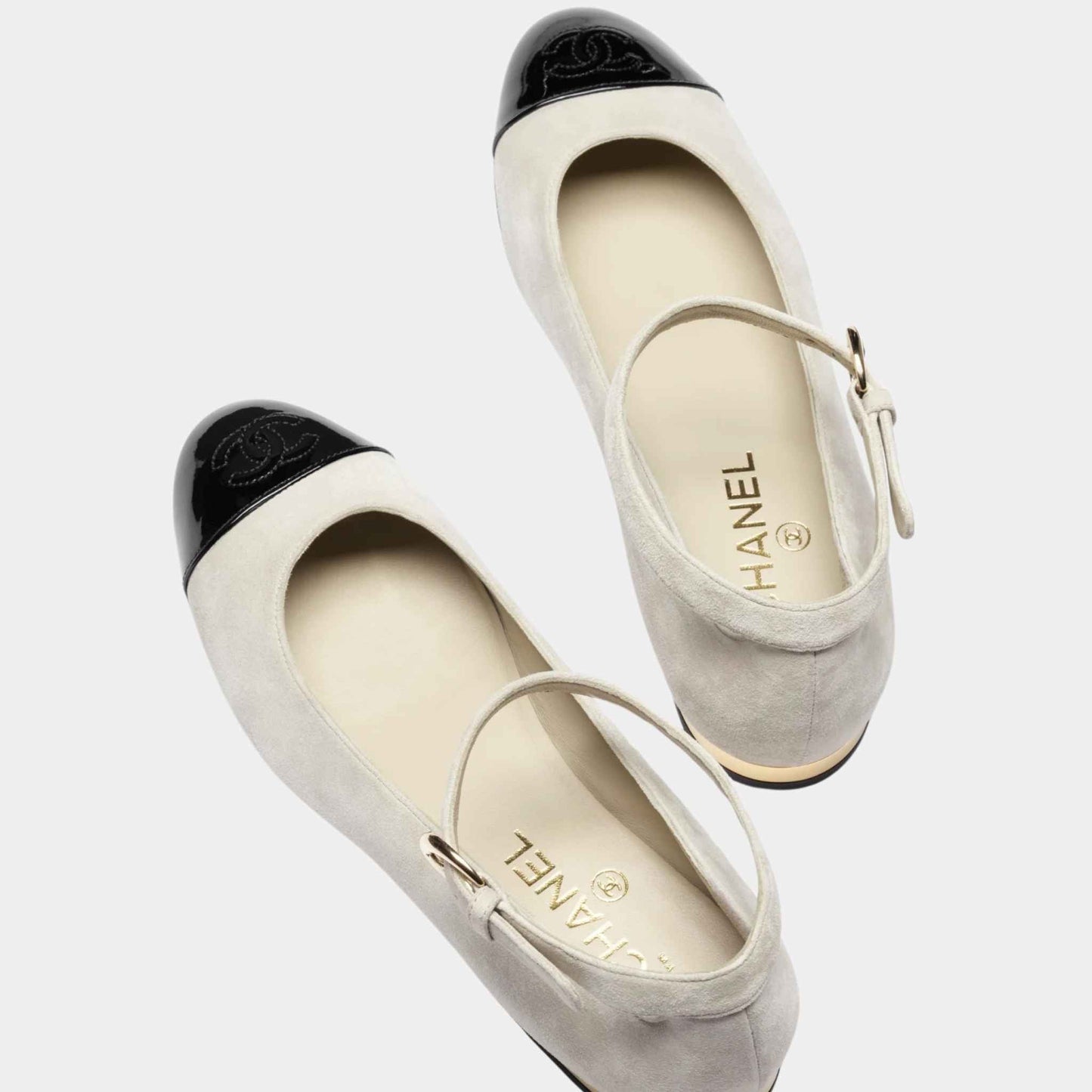 Mary Janes Suede Calfskin Patent Calfskin Light Grey Black