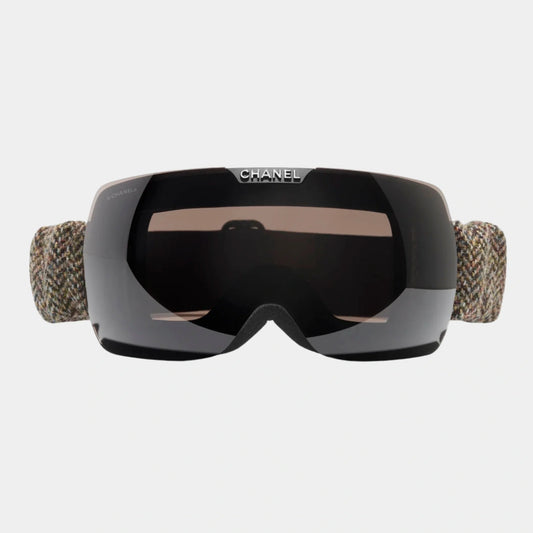 Chanel Mask Glasses in Nylon and Tweed, Brown, Front