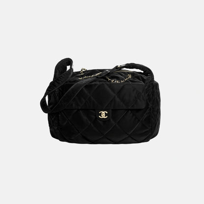 Chanel Maxi Bowling Bag Velvet Effect Nylon Gold Tone Metal, Front