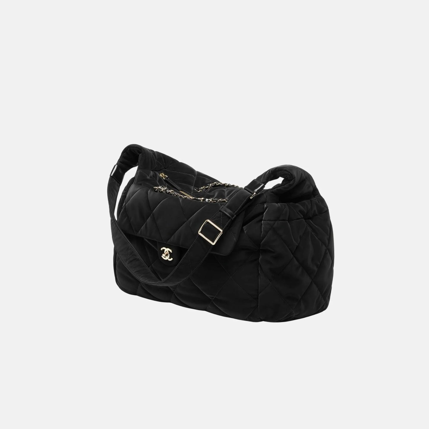 Maxi Bowling Bag Velvet Effect Nylon Gold Tone Metal