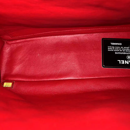 Maxi Classic Flap Quilted Lambskin Red Silver Hardware Series 13