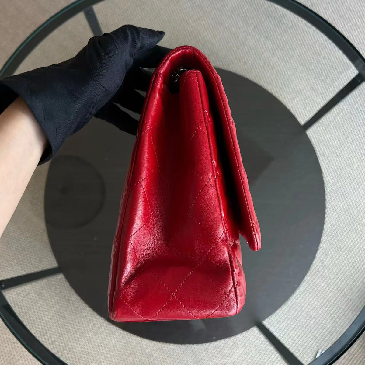 Maxi Classic Flap Quilted Lambskin Red Silver Hardware Series 13