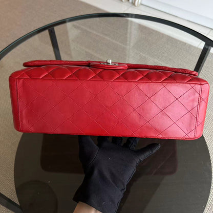 Maxi Classic Flap Quilted Lambskin Red Silver Hardware Series 13
