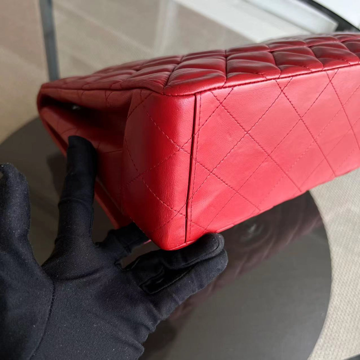 Maxi Classic Flap Quilted Lambskin Red Silver Hardware Series 13