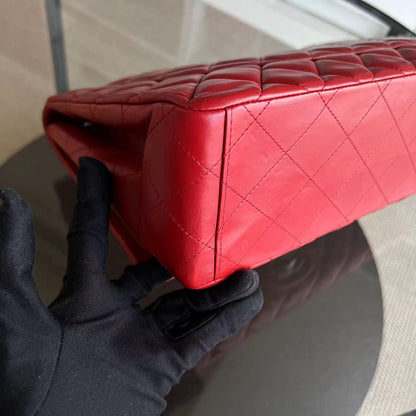 Maxi Classic Flap Quilted Lambskin Red Silver Hardware Series 13