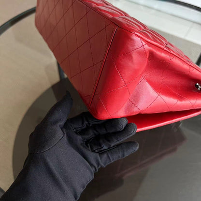 Maxi Classic Flap Quilted Lambskin Red Silver Hardware Series 13