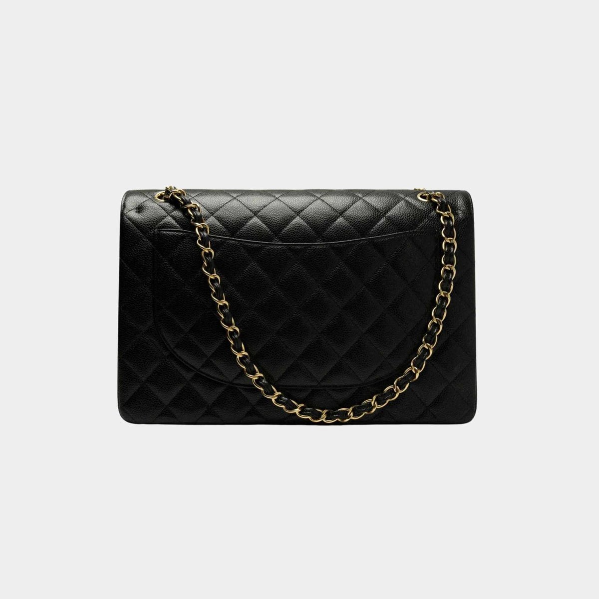 Maxi Classic Handbag Grained Calfskin Gold Tone Metal Black