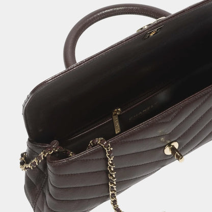 Maxi Flap Bag With Top Handle Leather & Gold Tone Metal